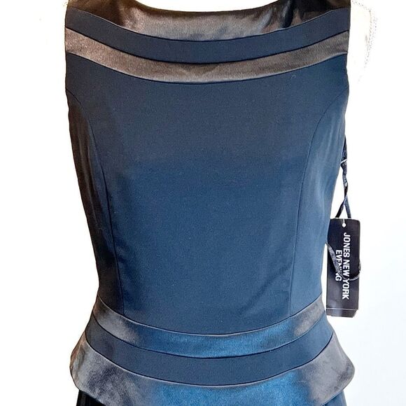 NWT Jones New York Stunning Black Formal Long Maxi Dress Satin Trim Women Size 4 - Picture 2 of 10